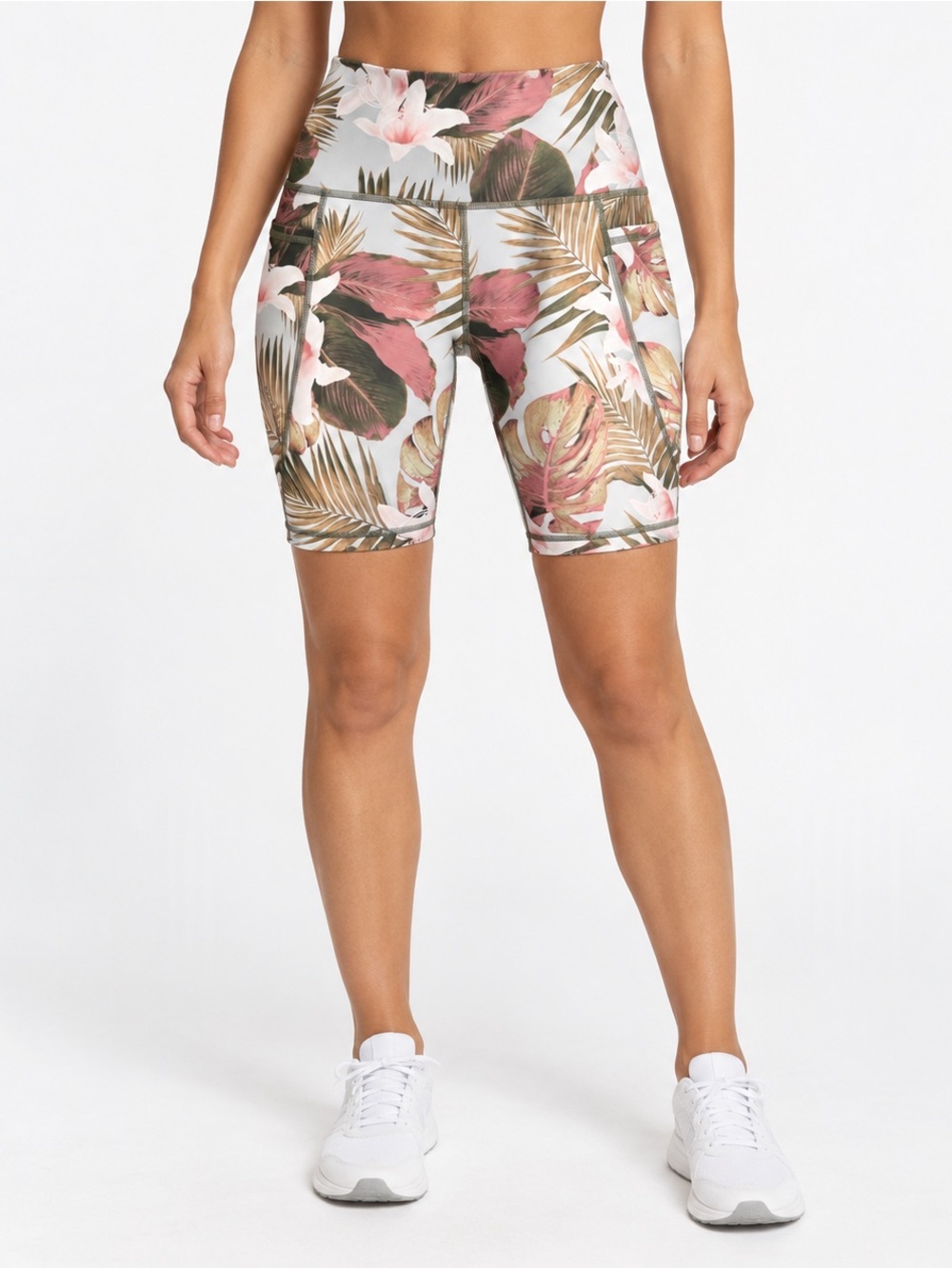 Old Navy Active PowerSoft Tropical Floral Biker Shorts Womenās M
